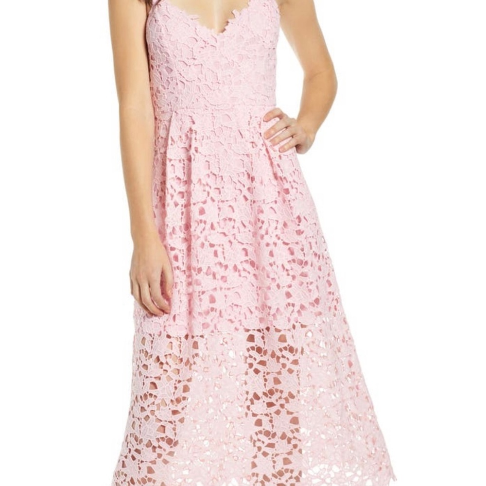ASTR the label lace midi pink dress size small